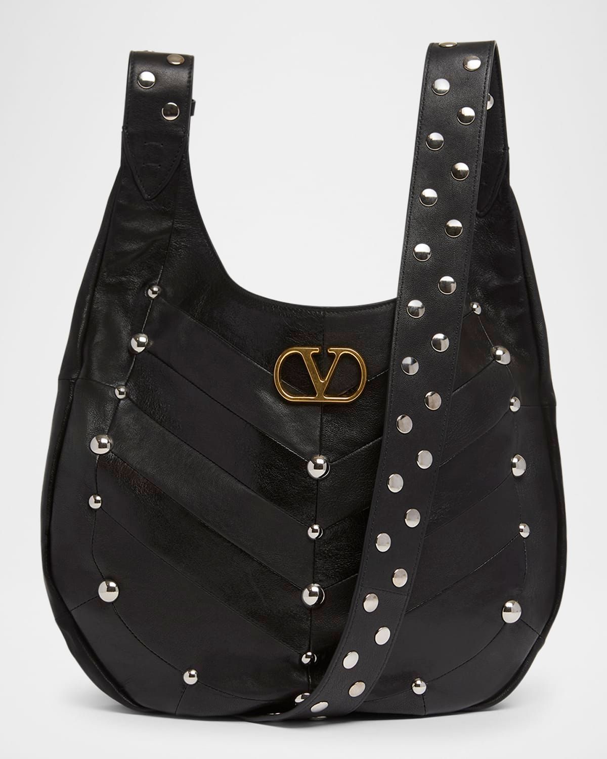 Hoboho Studded Patchwork Leather Hobo Bag
