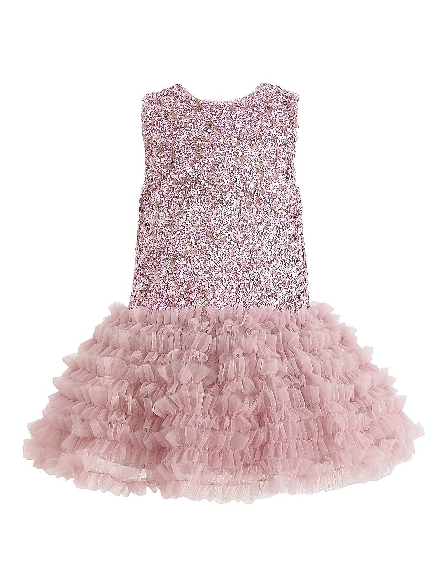 Little Girl's & Girl's Textured Sequin Bodice Dress - Pink - Size 9