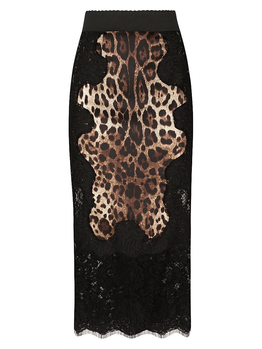 Women's Lace Leopard-Print Patch Midi-Skirt - Leo New - Size 14