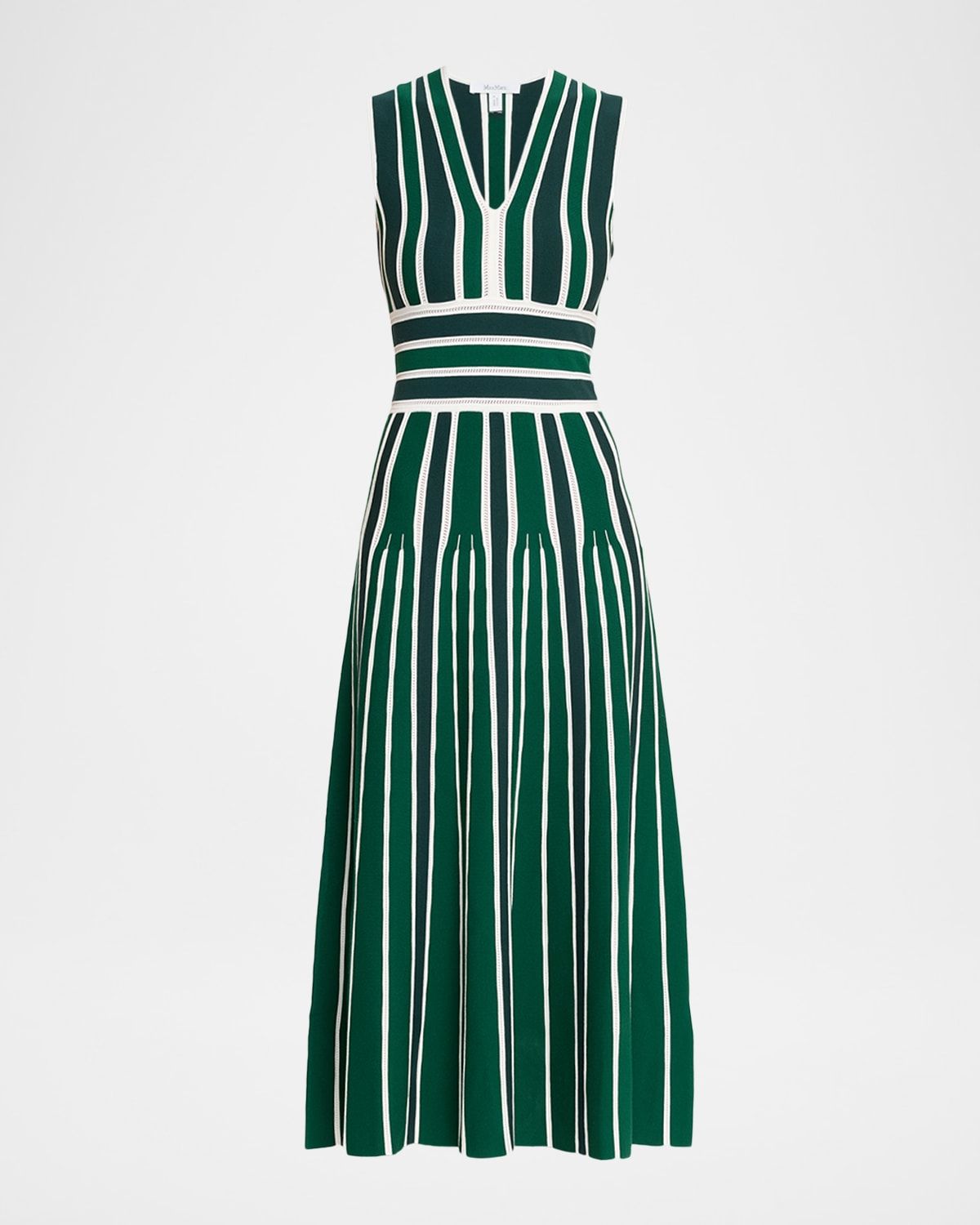 Tallone Plunging Stripe Pleated Knit Midi Dress
