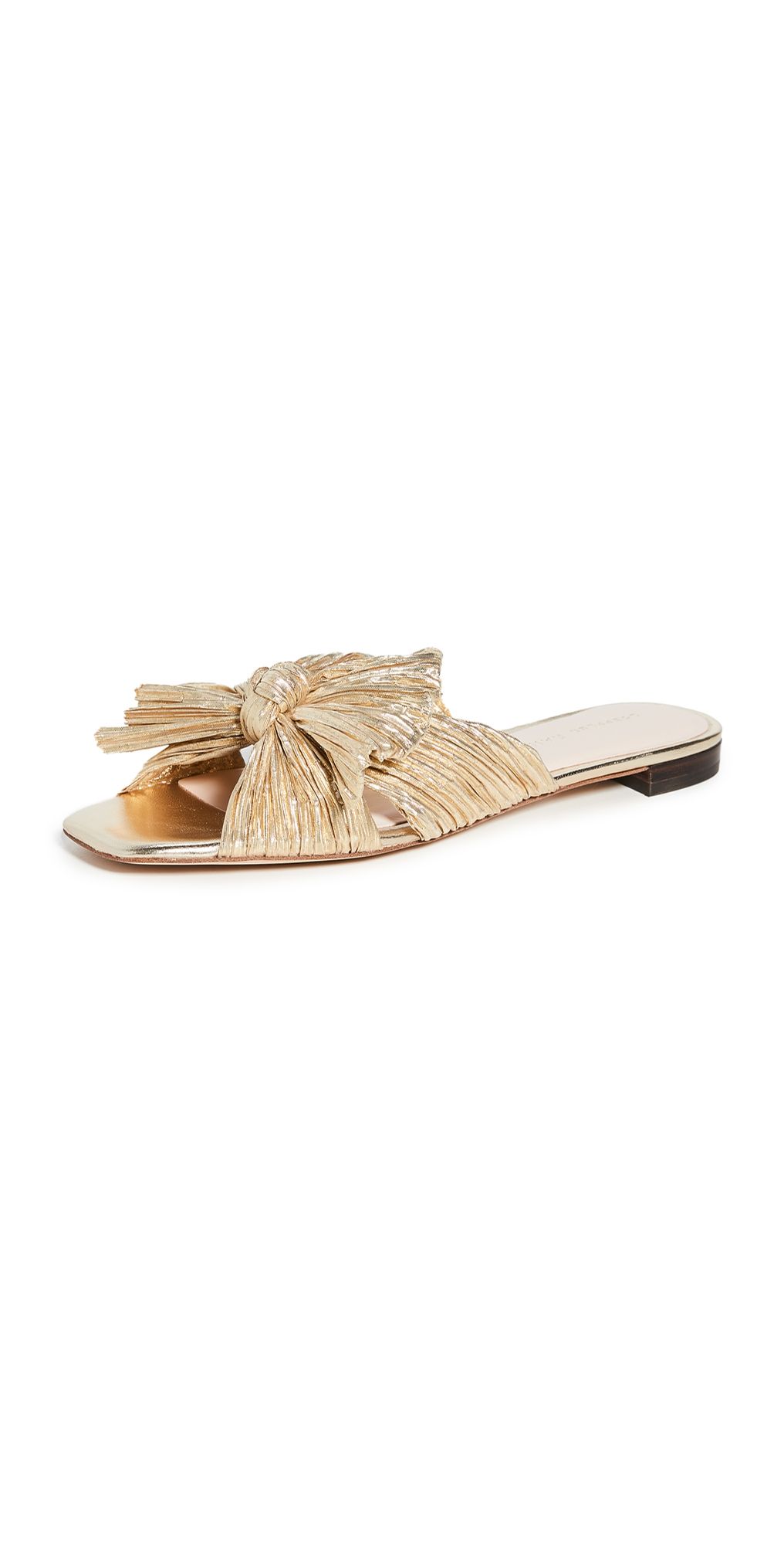 Loeffler Randall Daphne Pleated Bow Slides Gold 5.5