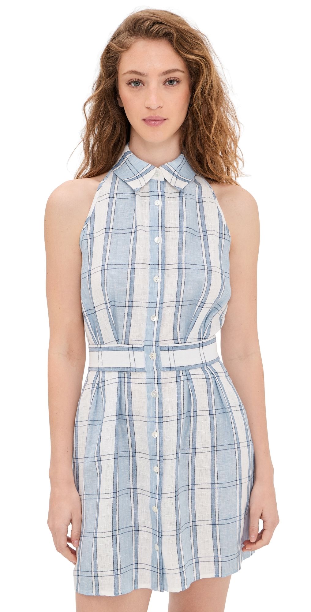 HEVRON Domino Mini Dress Blue Plaid XS