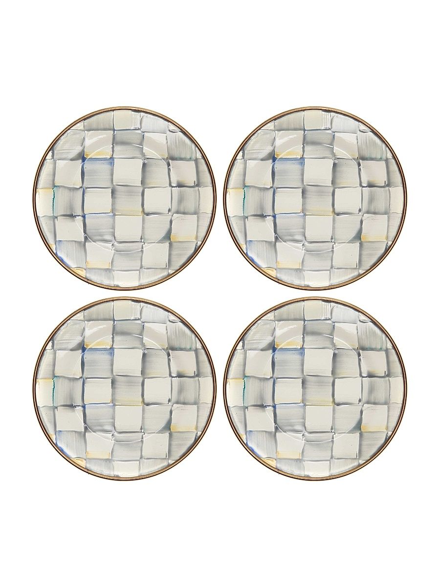 Sterling Check Enamel 4-Piece Appetizer Plate Set
