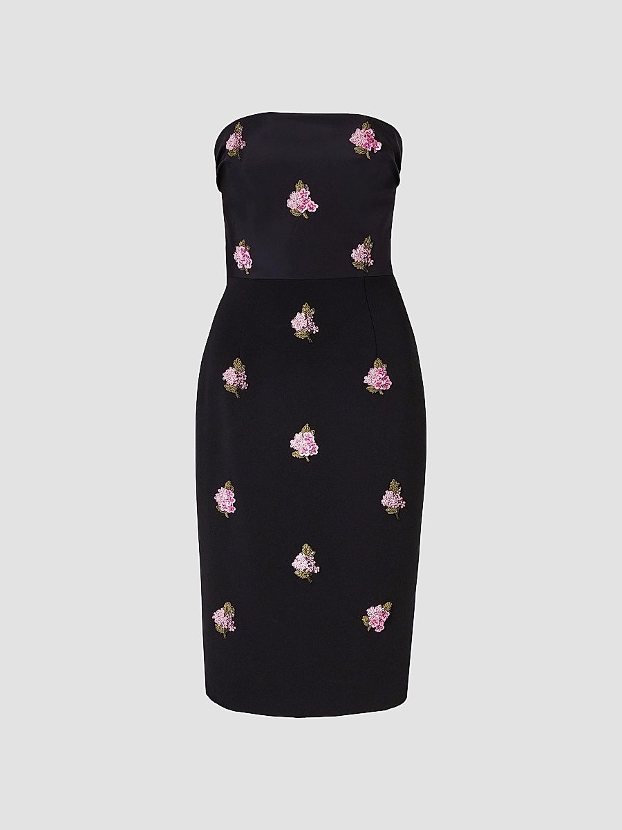 Women's Floral Sequin Strapless Midi-Dress - Black - Size 10