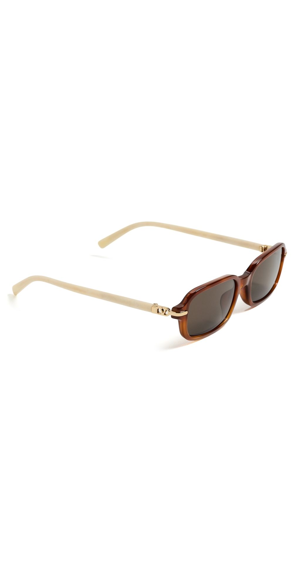 Valentino Rectangle Sunglasses HAVANA-IVORY-BROWN One Size