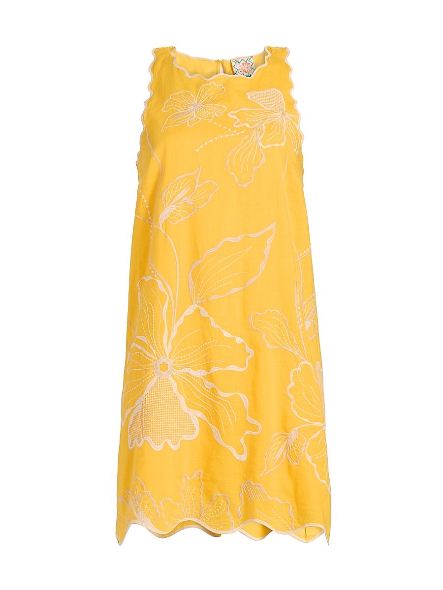 Women's Embroidered Cotton Tank Shift Dress - Spectra Yellow - Size XL