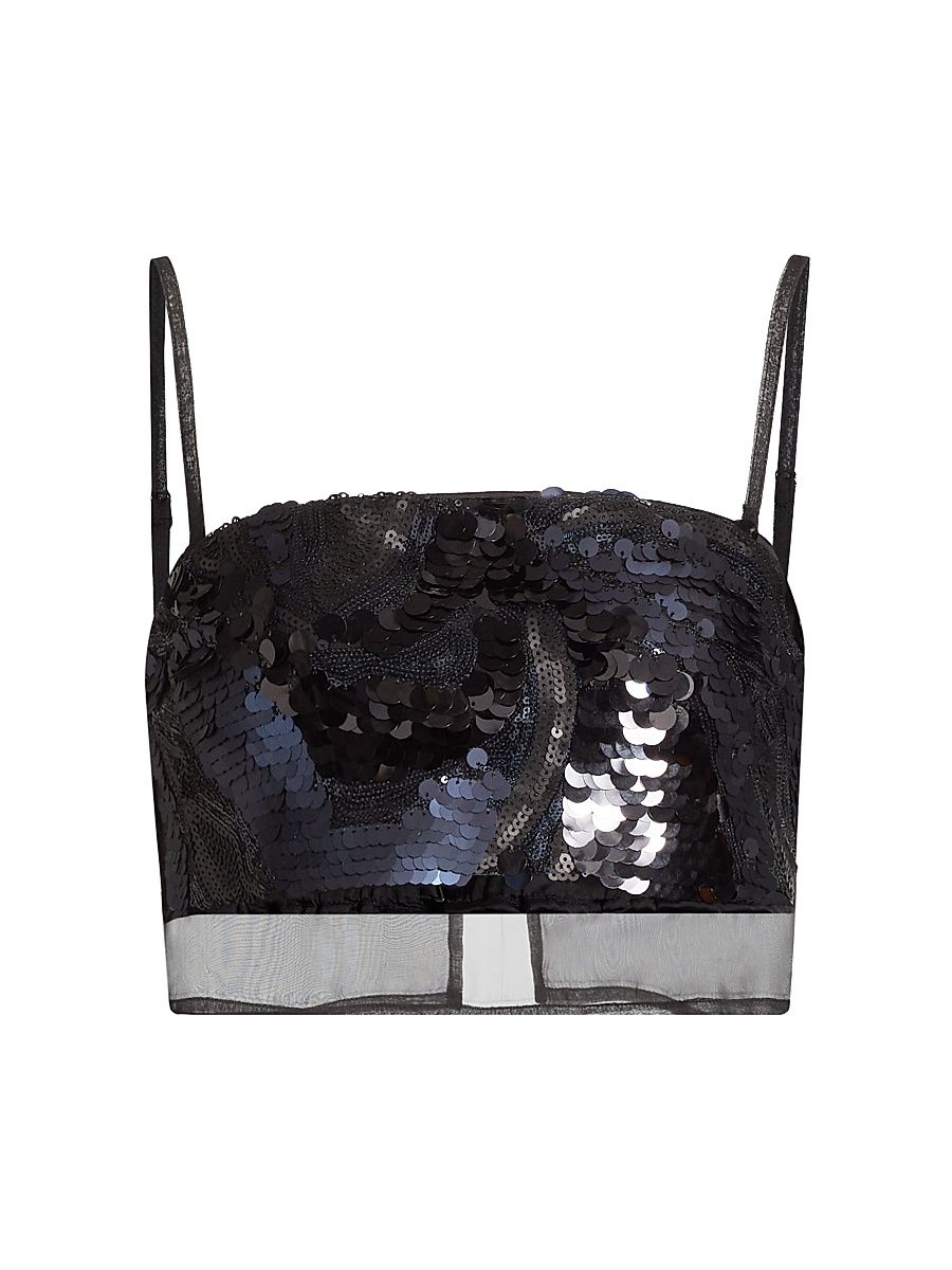 Women's Centauri Sequined Chiffon Crop Top - Navy - Size XS