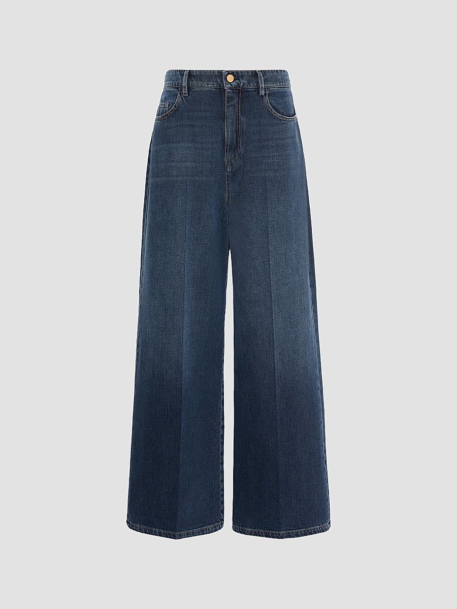 Women's Wide, Cotton Denim Jeans - Midnight Blue - Size 12