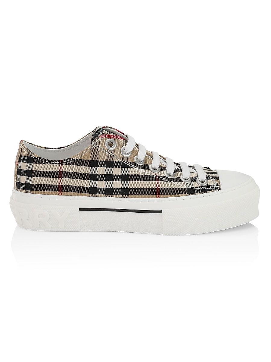 Women's Check Cotton Logo Sneakers - Archive Beige - Size 11