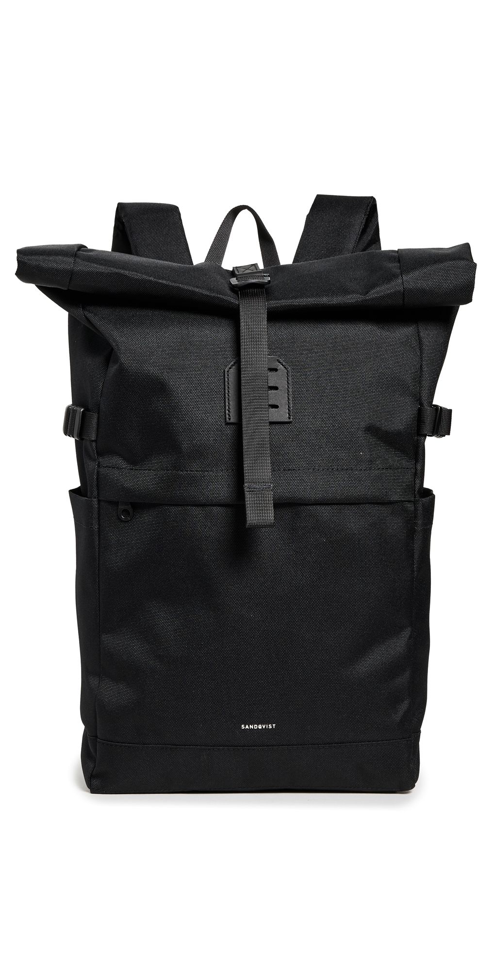Sandqvist Icon Medium Rolltop Backpack Black With Black Leather One Size