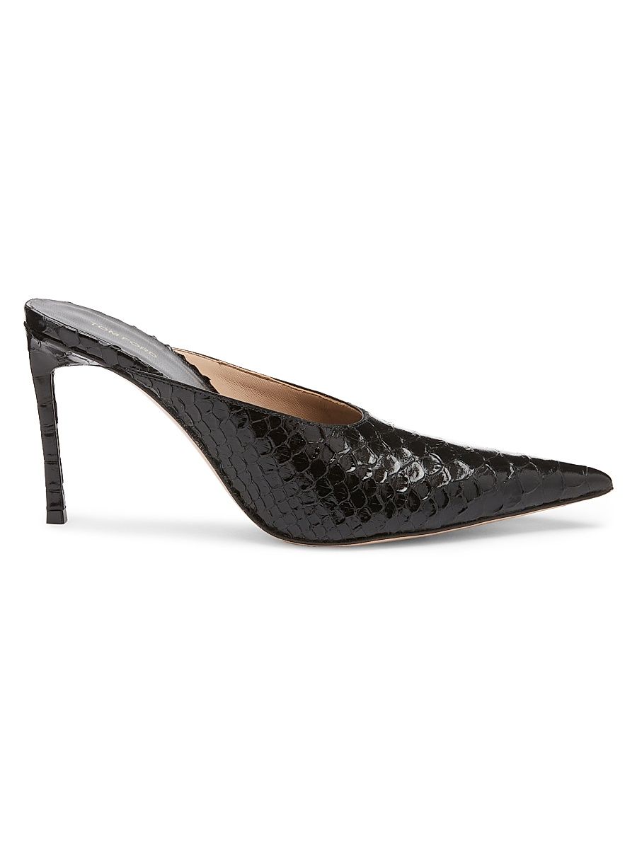 Women's 85MM Python-Embossed Leather Mules - Black - Size 9.5