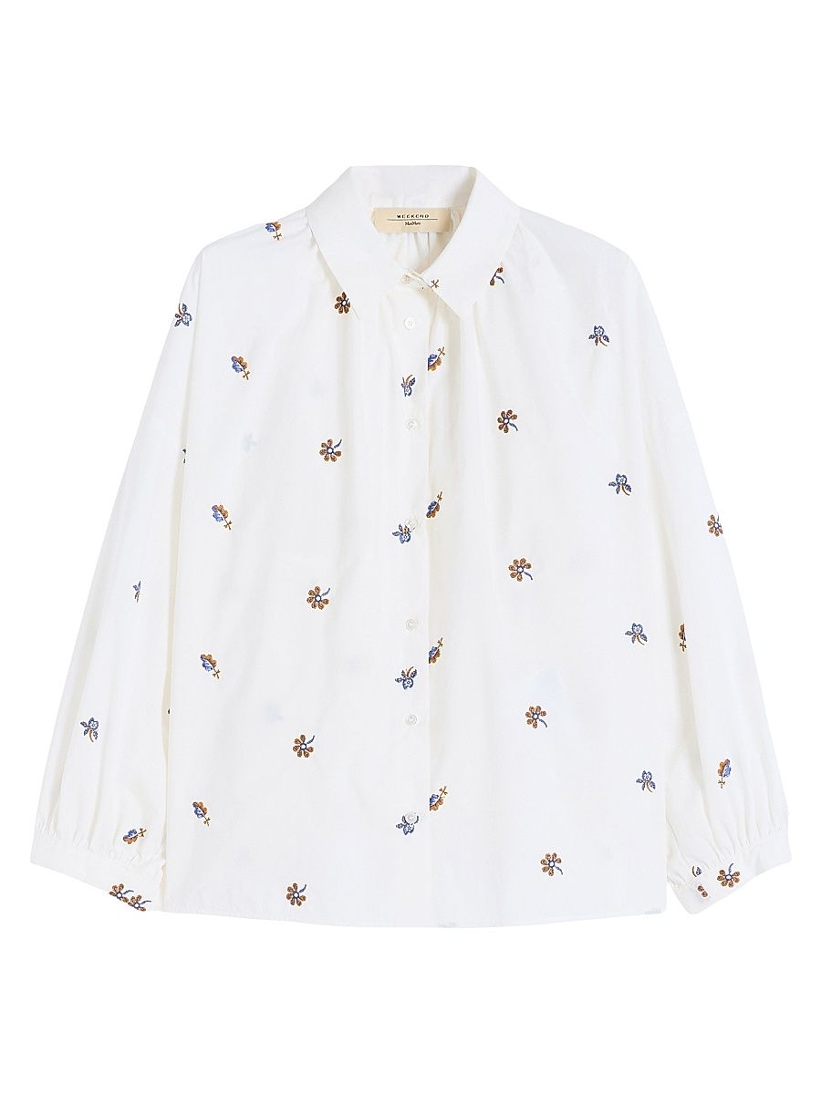 Women's Poplin Shirt with Embroidery - White - Size 16