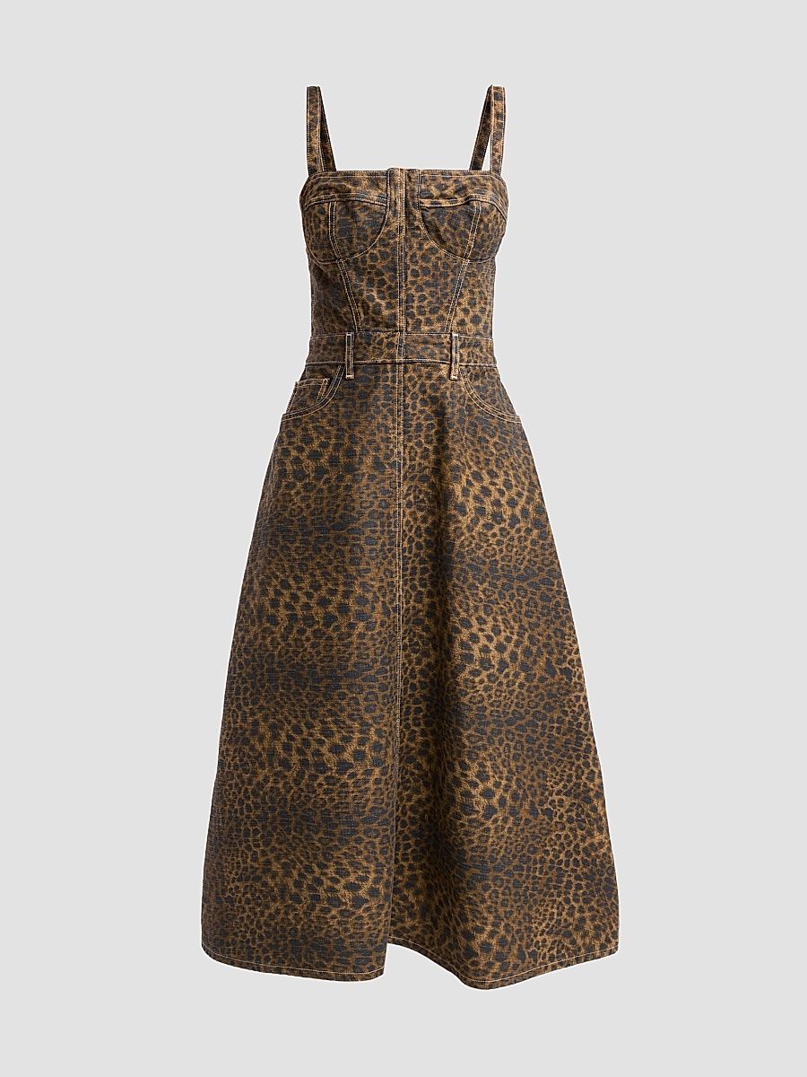 L'AGENCE Women's Jovie Leopard Denim Midi Dress - Zephyr - Size 16