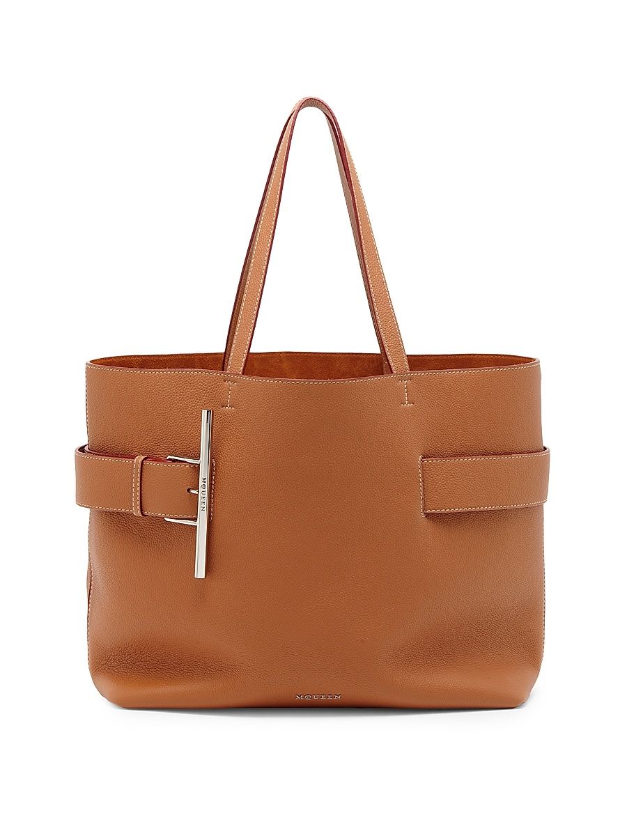 Women's Sling Leather Shopper Tote Bag - Pecan Silver