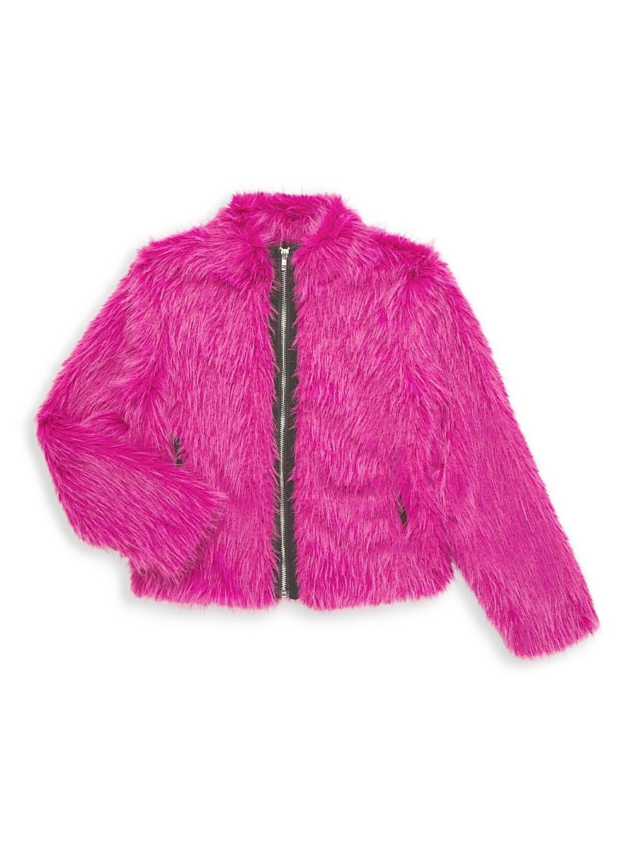 Girl's Faux Fur Jacket - Berry - Size 14