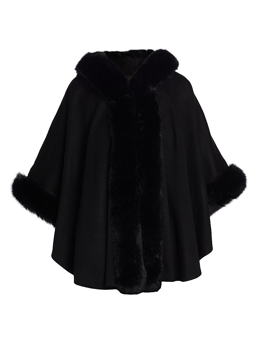 Women's Whipstitch Faux-Fur Hooded Cape - Black