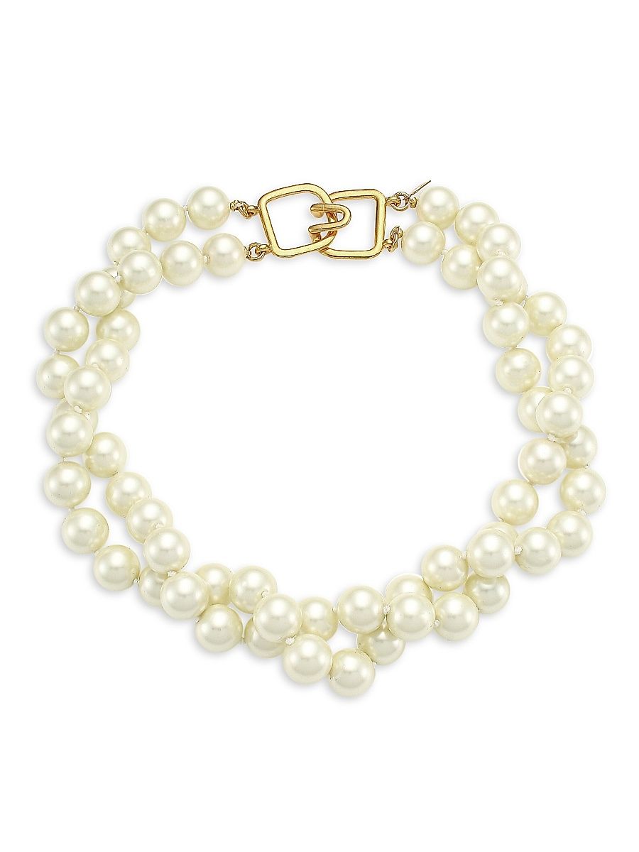 Women's 2-Row Twisted Glass Pearl Choker Necklace - Ivory