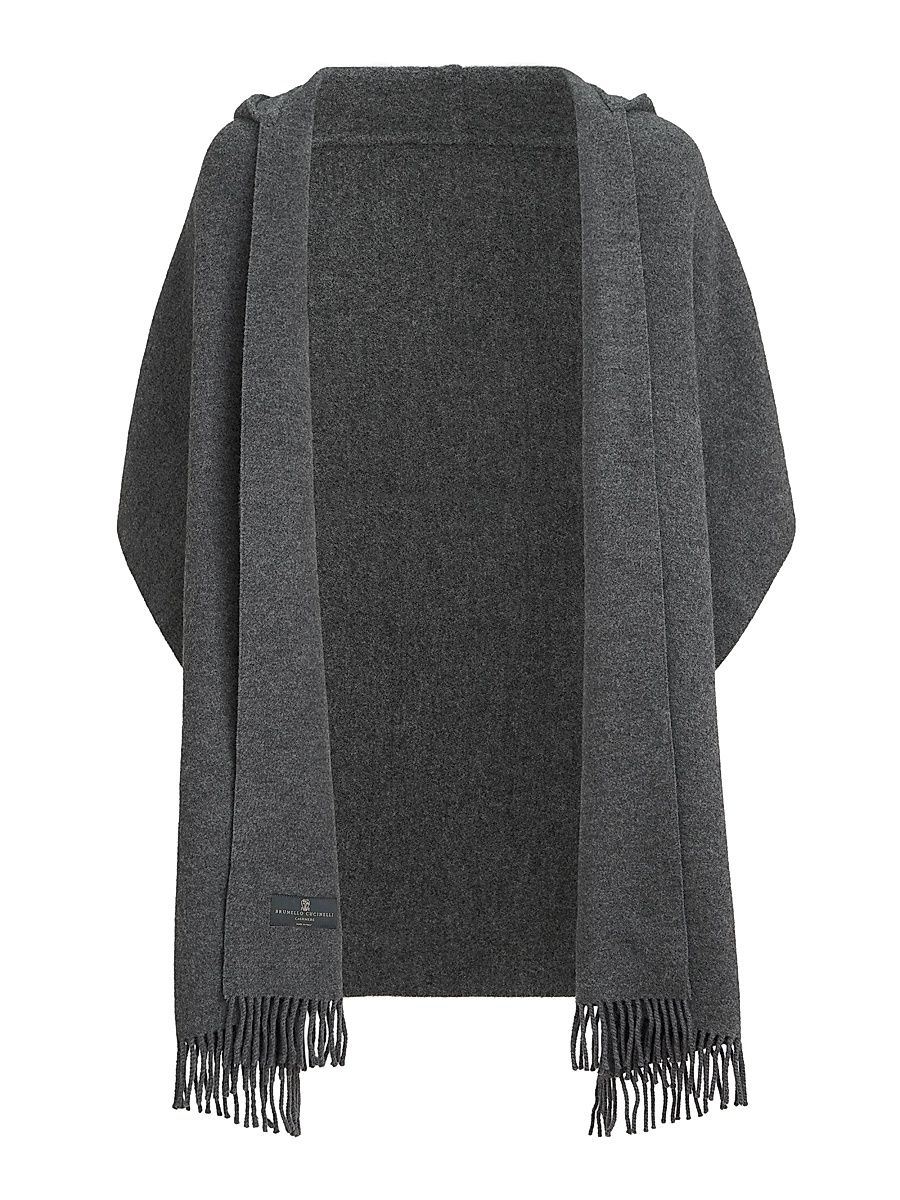 Women's Hooded Wool and Cashmere Knit Scarf - Light Grey