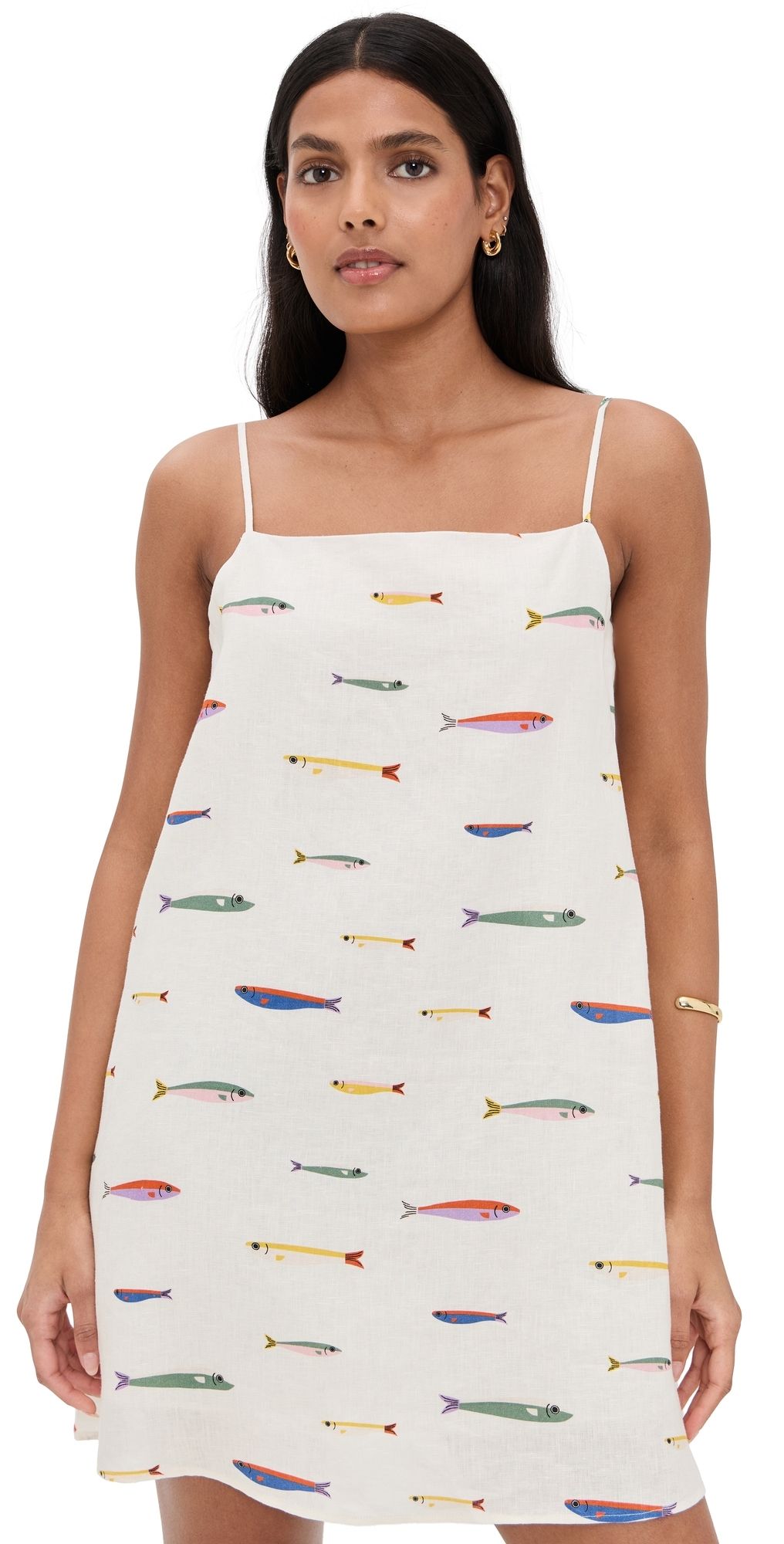 STAUD Laura Linen Mini Dress Pop Sardines Ivory XL