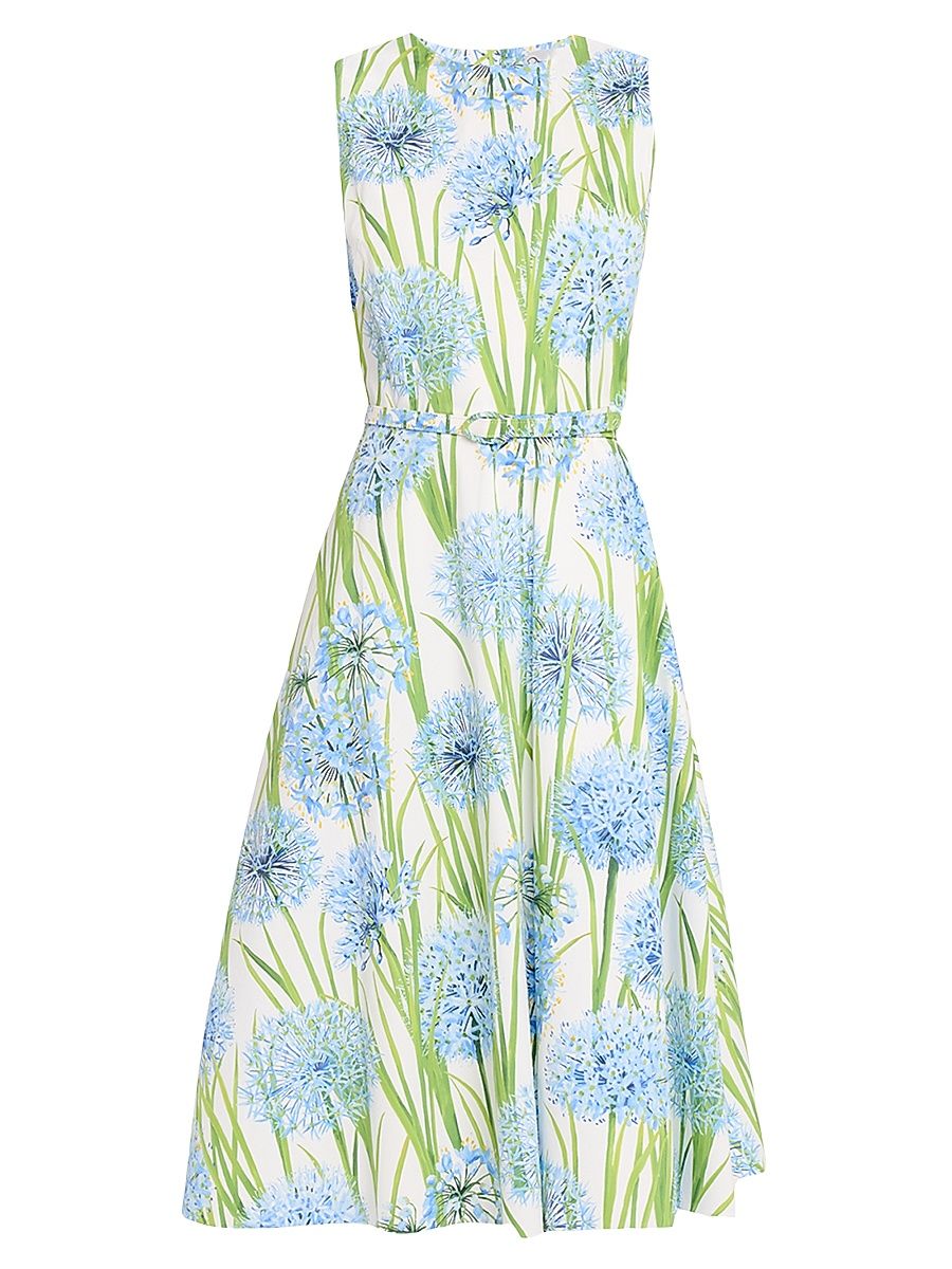 Women's Alliums Floral Poplin Sleeveless A-Line Dress - Blue White - Size 10