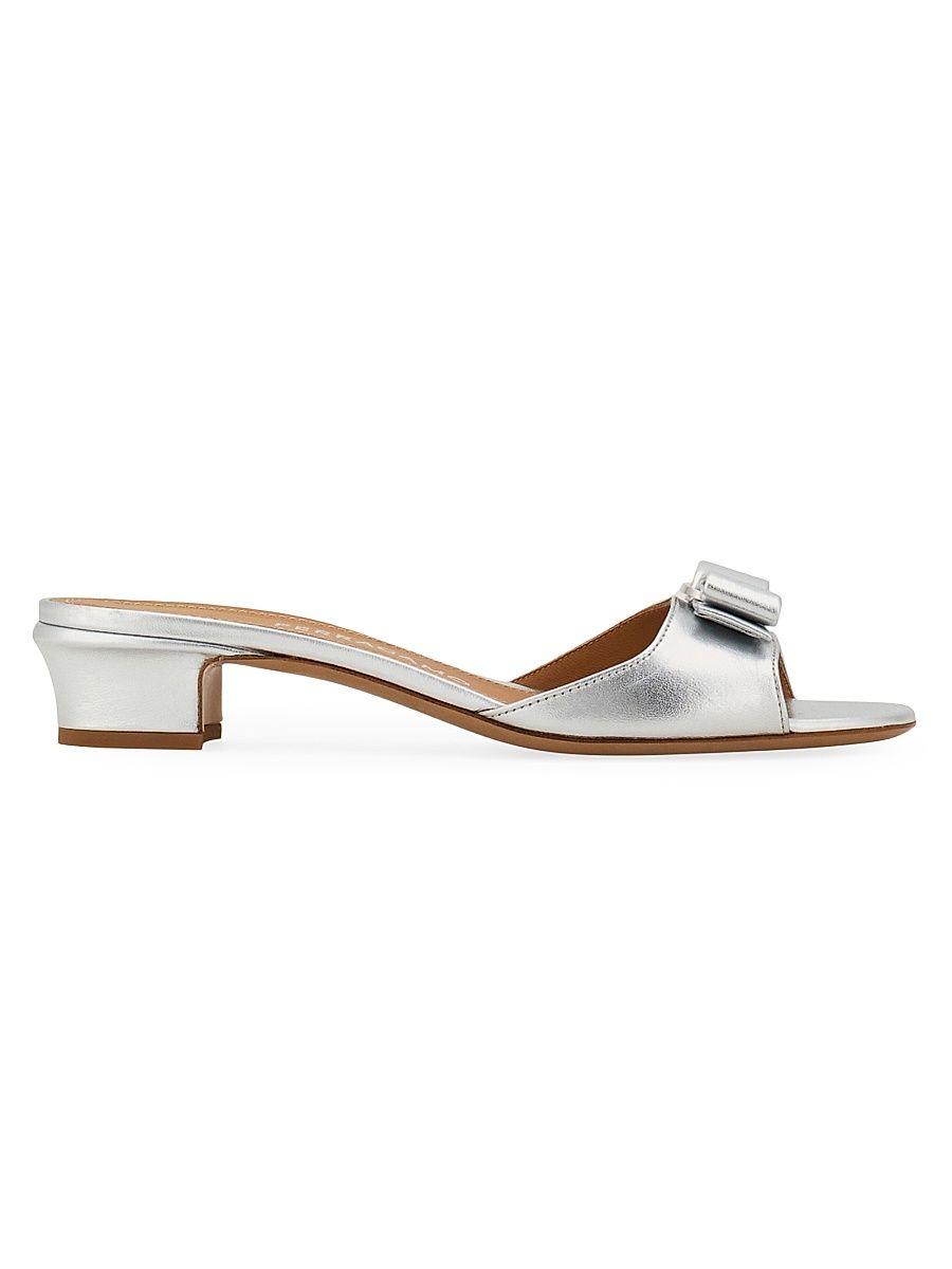 Women's Vanilla 25MM Vara-Bow Leather Sandals - Silver Fondo Bianco - Size 10