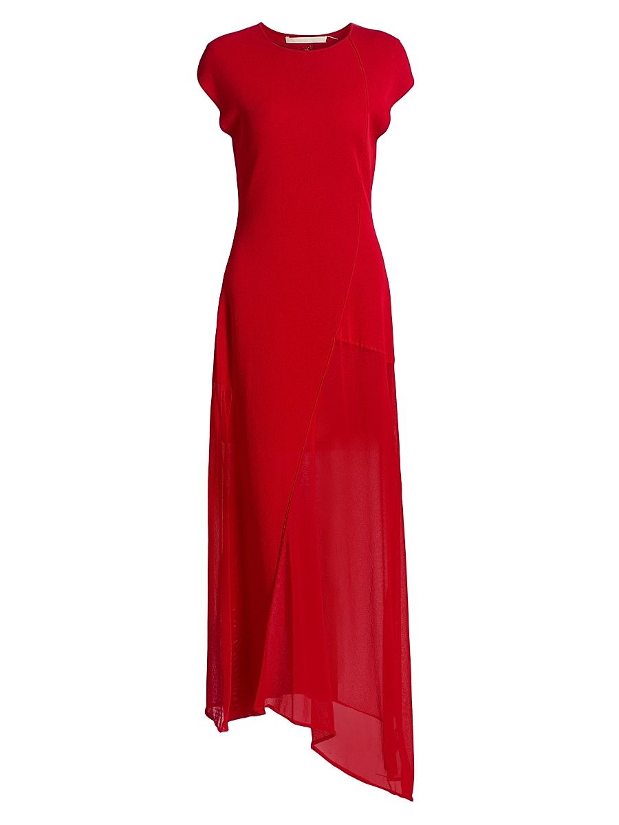 Women's Asymmetrical Seamed Maxi Dress - Red - Size Large