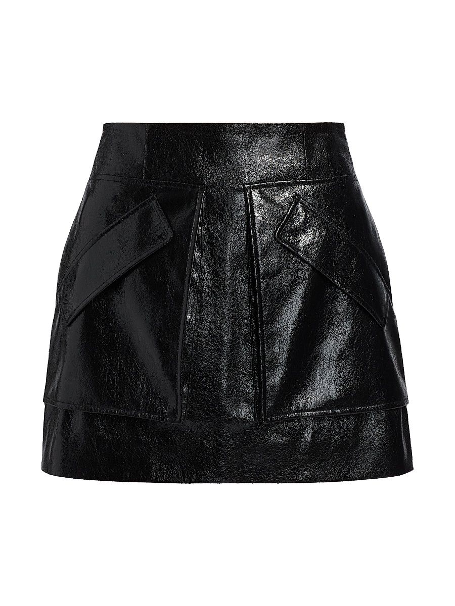 Women's Cherry Metallic Faux-Leather A-Line Miniskirt - Black - Size 2