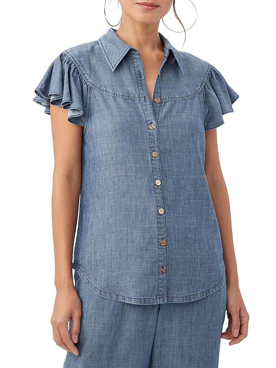 Women's Bali Hai Flutter-Sleeve Top - Indigo - Size XL