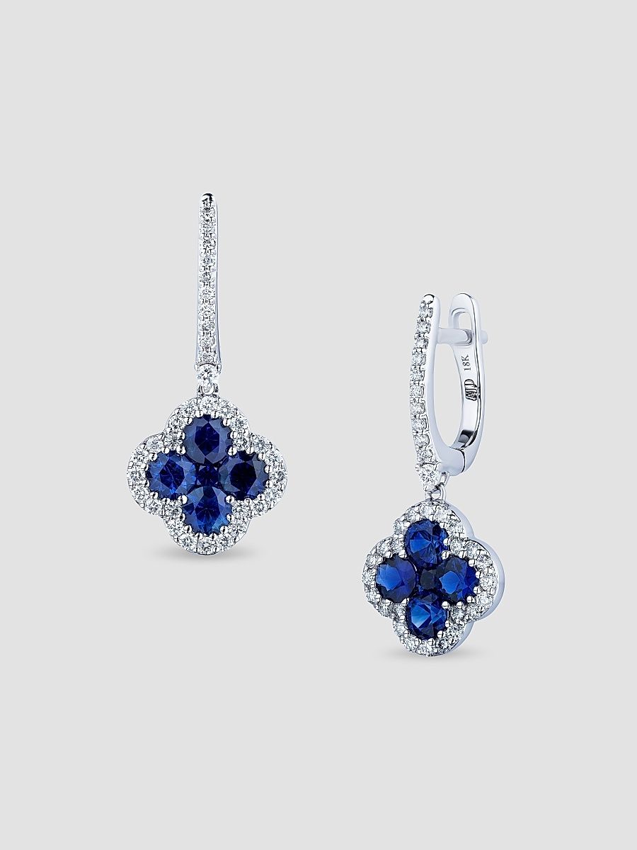 Women's 18K White Gold, Blue Sapphire & 0.82 TCW Diamond Clover Drop Earrings - White Gold