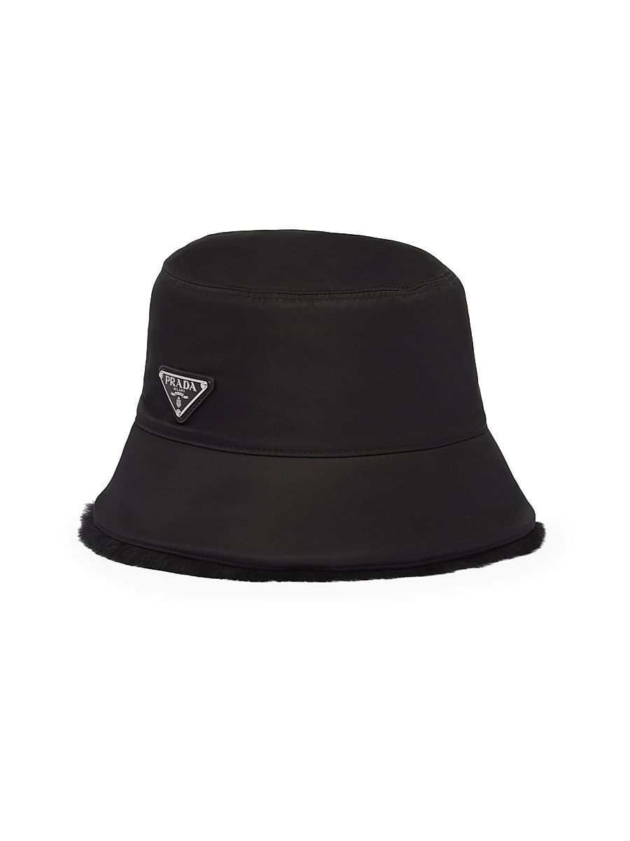 Men's Re-Nylon And Shearling Bucket Hat - Black - Size Medium