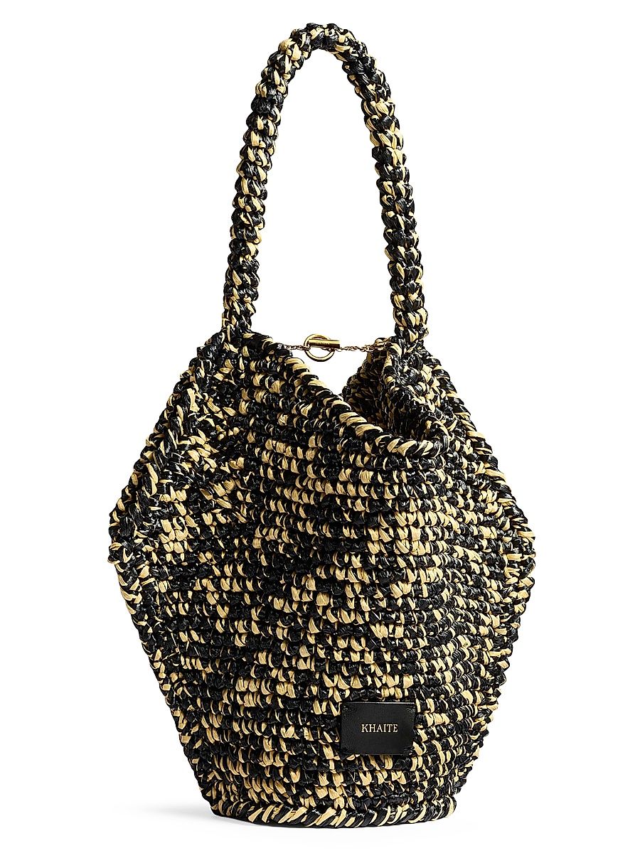 Women's Lotus Raffia Mini Tote Bag - Black White