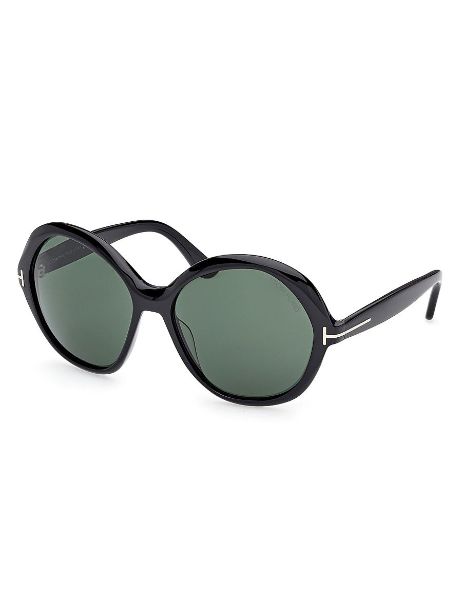 Women's Annabelle 60MM Round Oversized Sunglasses - Shiny Black Green