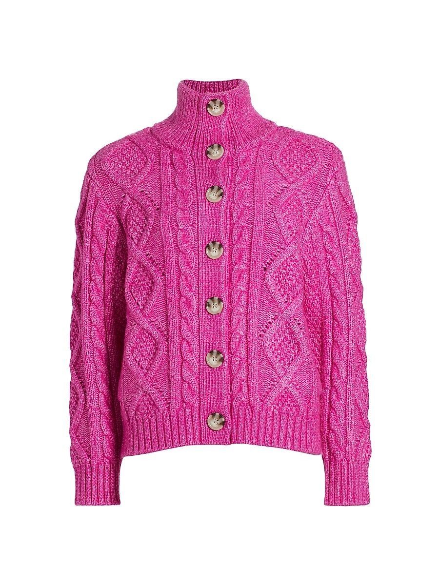 Women's Luna Cable-Knit Cardigan - Magenta - Size XS