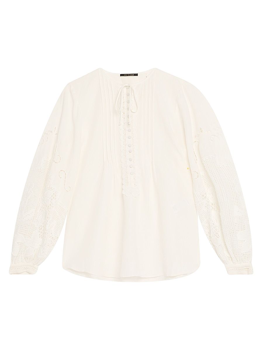 Women's Juni Pintuck Lace-Inset Blouse - Ivory - Size XL