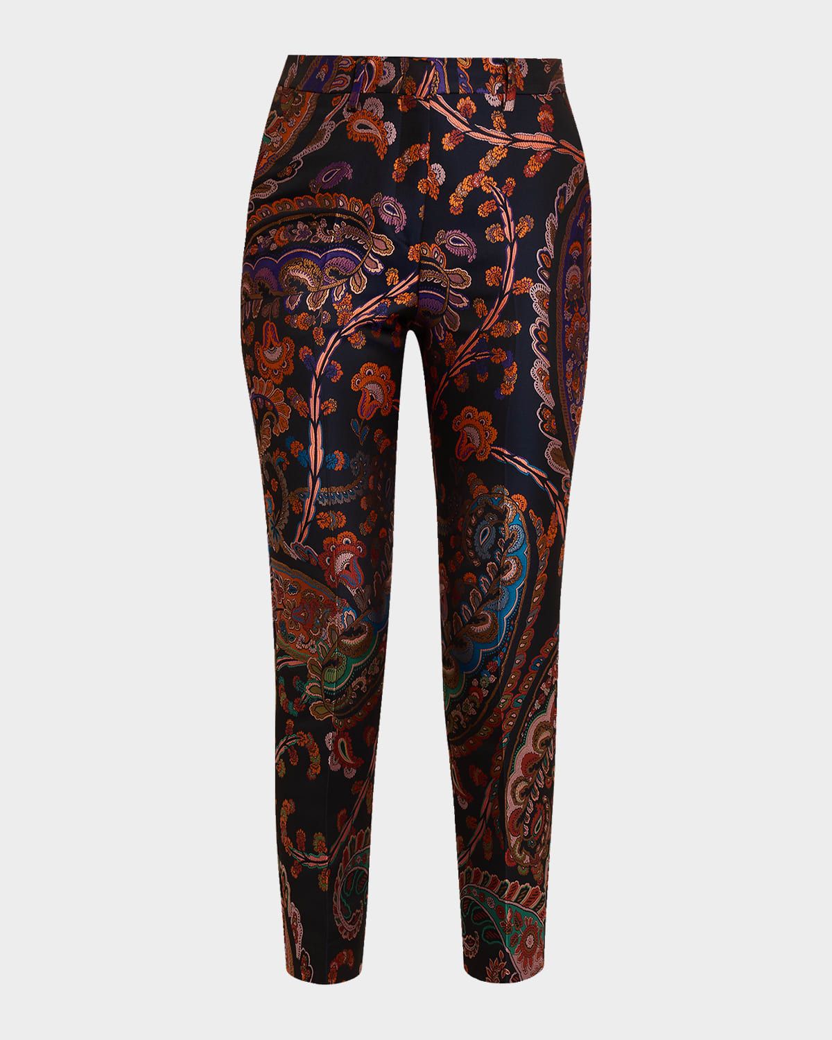 Paisley Silk Brocade Slim-Fit Pants