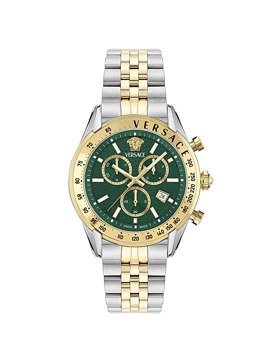 Men's Chrono Master Stainless Steel Bracelet Watch/44MM - Two Tone Green