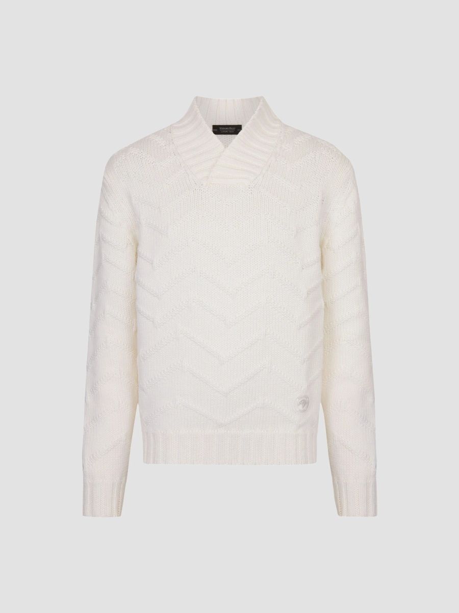 Stefano Ricci Men's Wool Knit Shawl Neck Sweater - White - Size 42