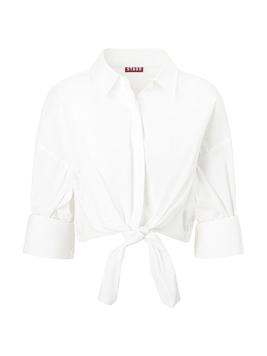 Women's Lisa Poplin Tie Crop Shirt - White - Size XL