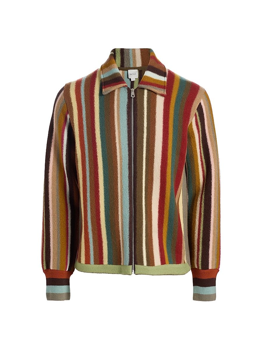 Paul Smith Men's Striped Wool Zip-Front Cardigan - Multicoloured - Size Small