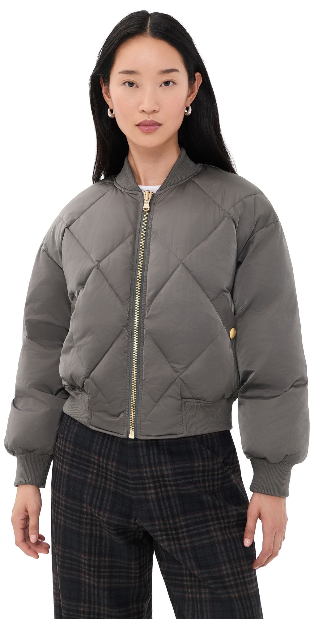 L'AGENCE Violeta Reversible Puffer Gry Olve/Chrcoal Herringbone L