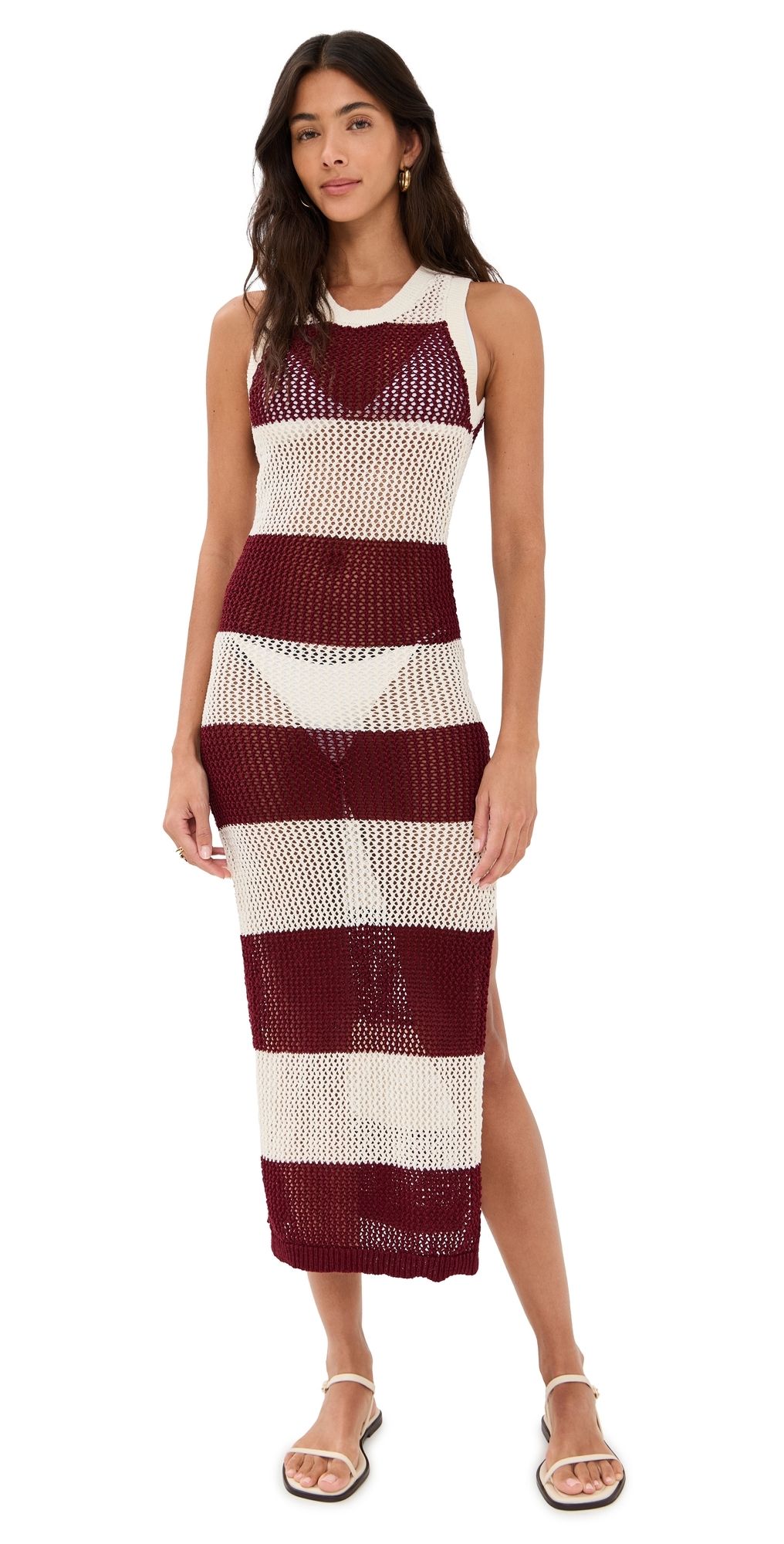 Beach Riot Holly Rose Dress Merlot Stripe XS