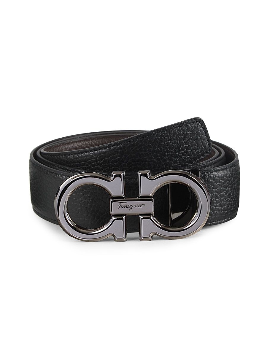 Men's Double Gancini Buckle Adjustable Cut-to-Size Reversible Belt - Nero Hickory - Size 46