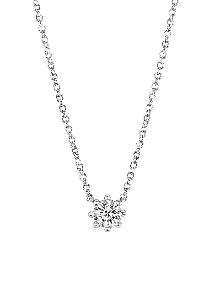 Women's Beaded 18K White Gold & Latitude Lab-Grown Diamond Small Pendant Necklace