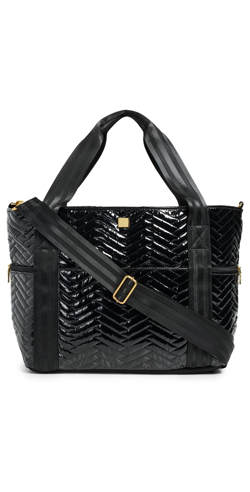Think Royln Jet Set Wingman Moto Quilting Tote Black Patent One Size