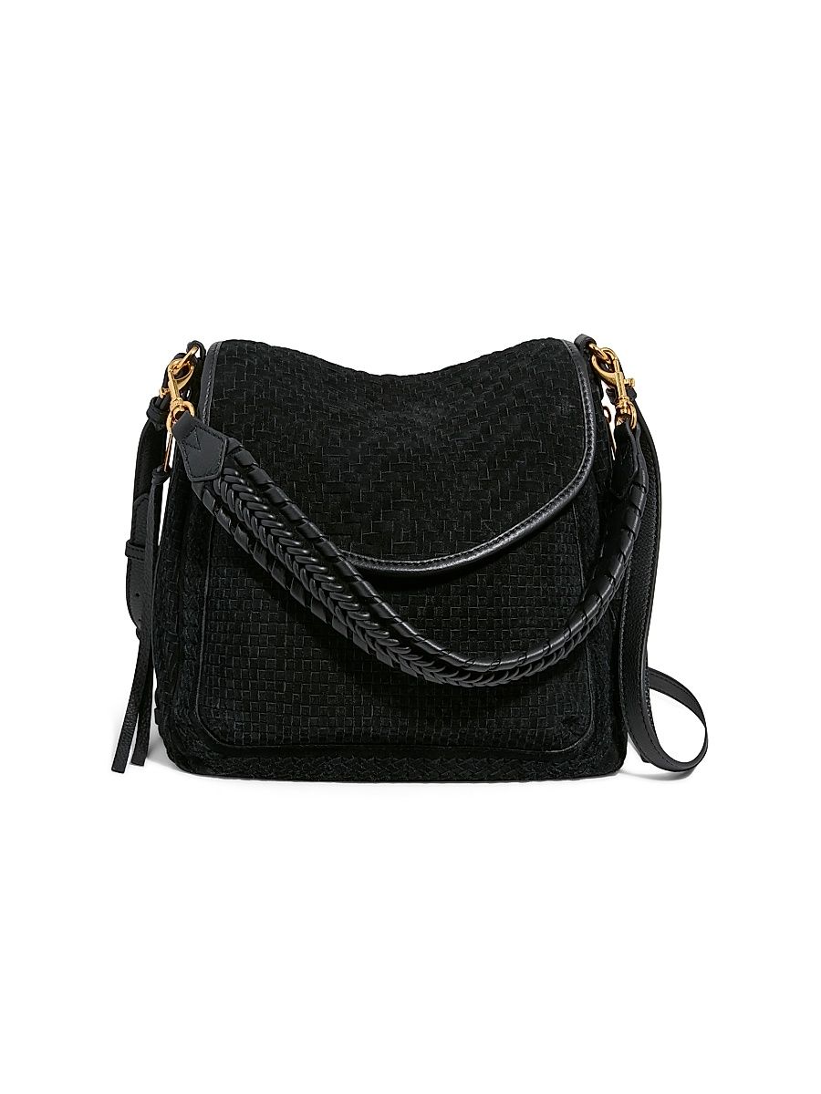 Women's All For Love Suede Zip Top Convertible Shoulder Bag - Black Woven Suede