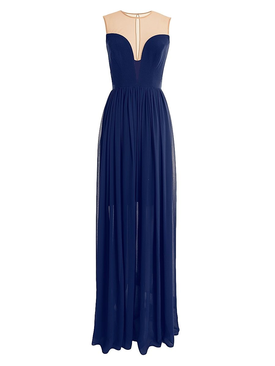Women's Eleanor Illusion Plunge Gown - Navy - Size XL