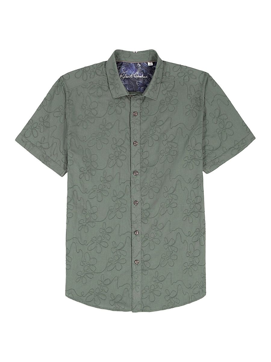 Men's Grafton Floral Short-Sleeve Shirt - Olive - Size XXXL