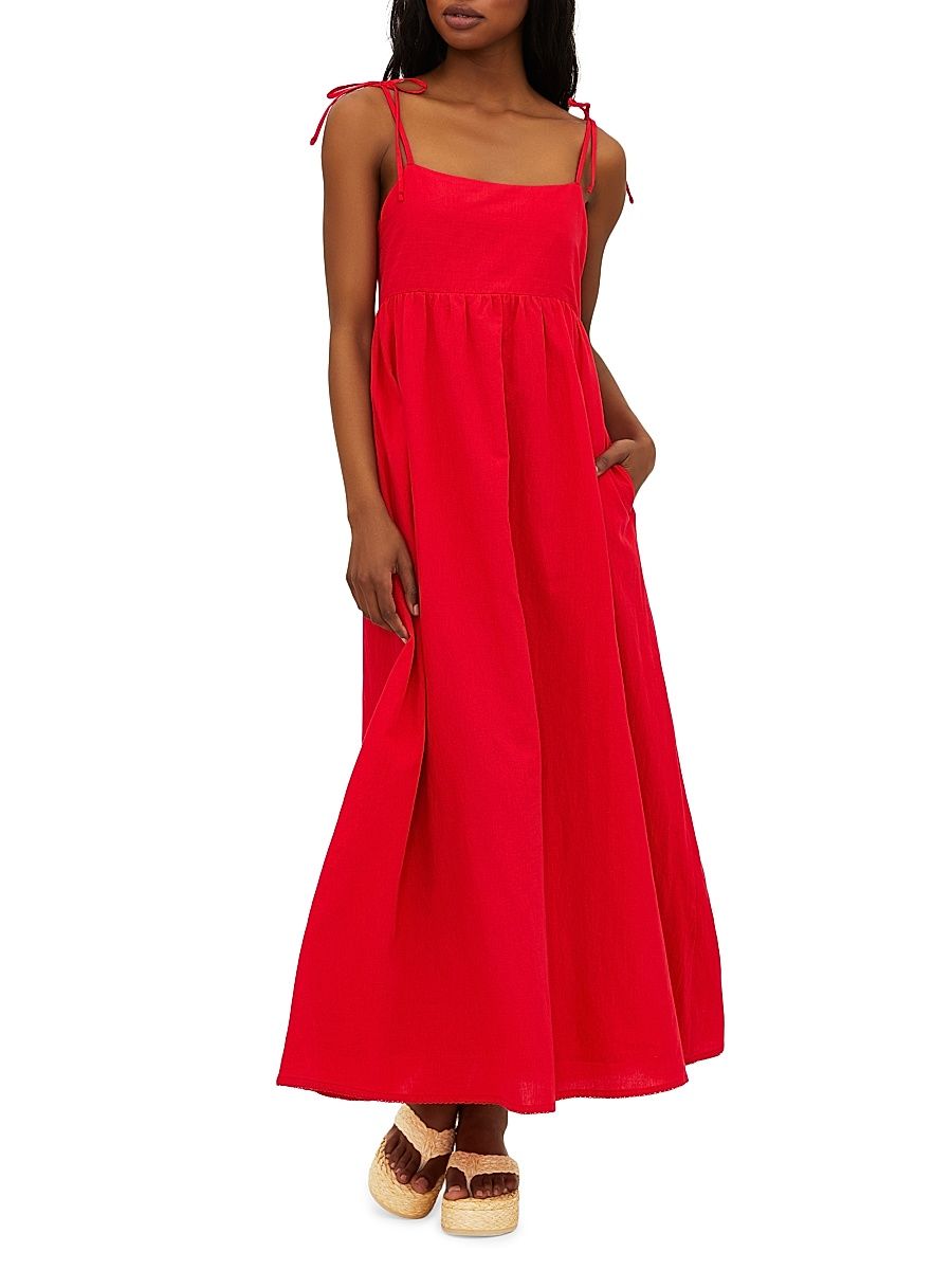 Women's Valory Cotton-Linen Maxi Dress - Red - Size Large