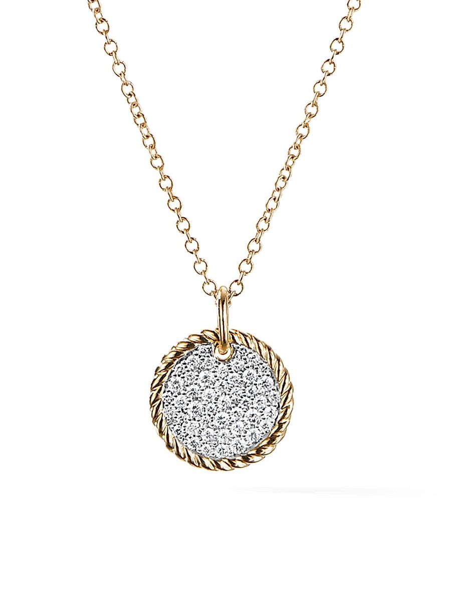 Women's Cable Collectibles Pavé Plate Necklace in 18K Yellow Gold - Gold - Size 18