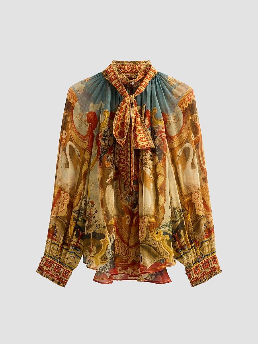 Women's Met x Camilla Printed Pussybow Silk Blouse - Lifes Rich Tapestry - Size Large